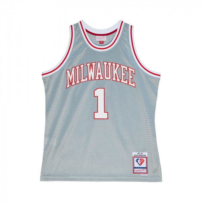 Maillot NBA Oscar Robertson Milwaukee Bucks '71 75th Anniversary Silver Edition Mitchell & Ness image n°1