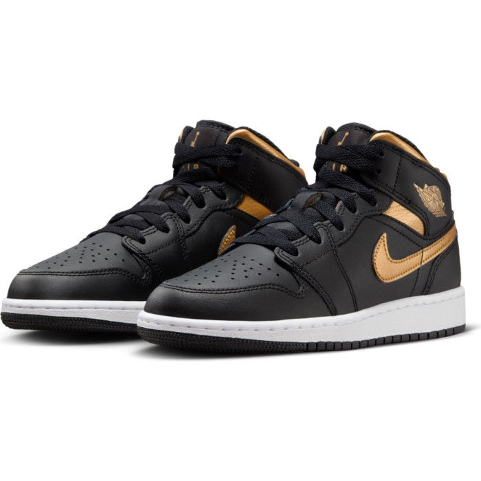 Air Jordan 1 Mid Black Metallic Gold Enfants GS image n°4