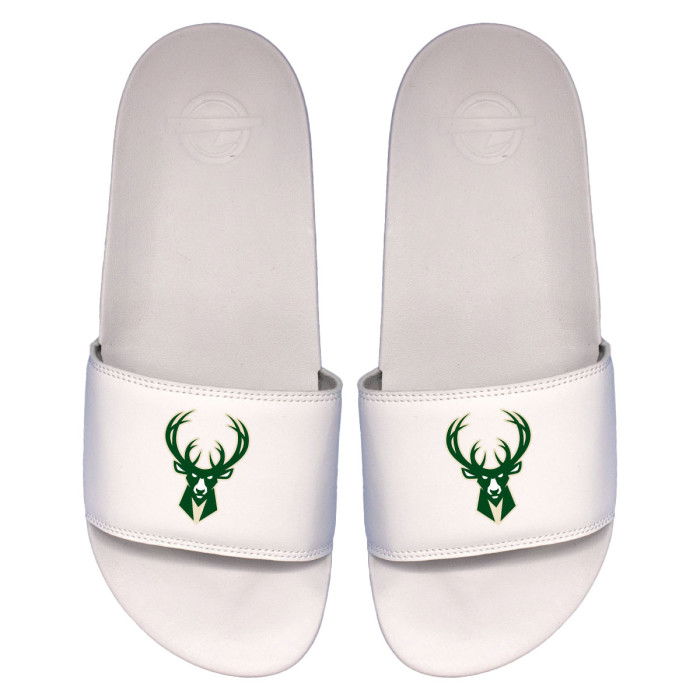 Claquettes ISLIDE NBA Milwaukee Bucks Primary Logo White Motto