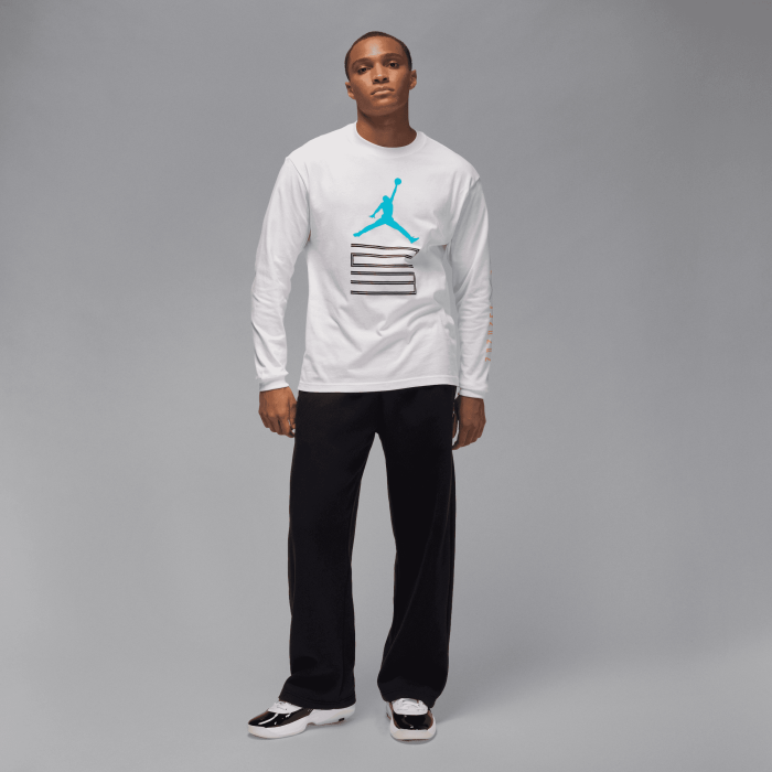 Jordan AJ 11 Gamma Blue Heel Logo alb tricou cu mânecă lungă