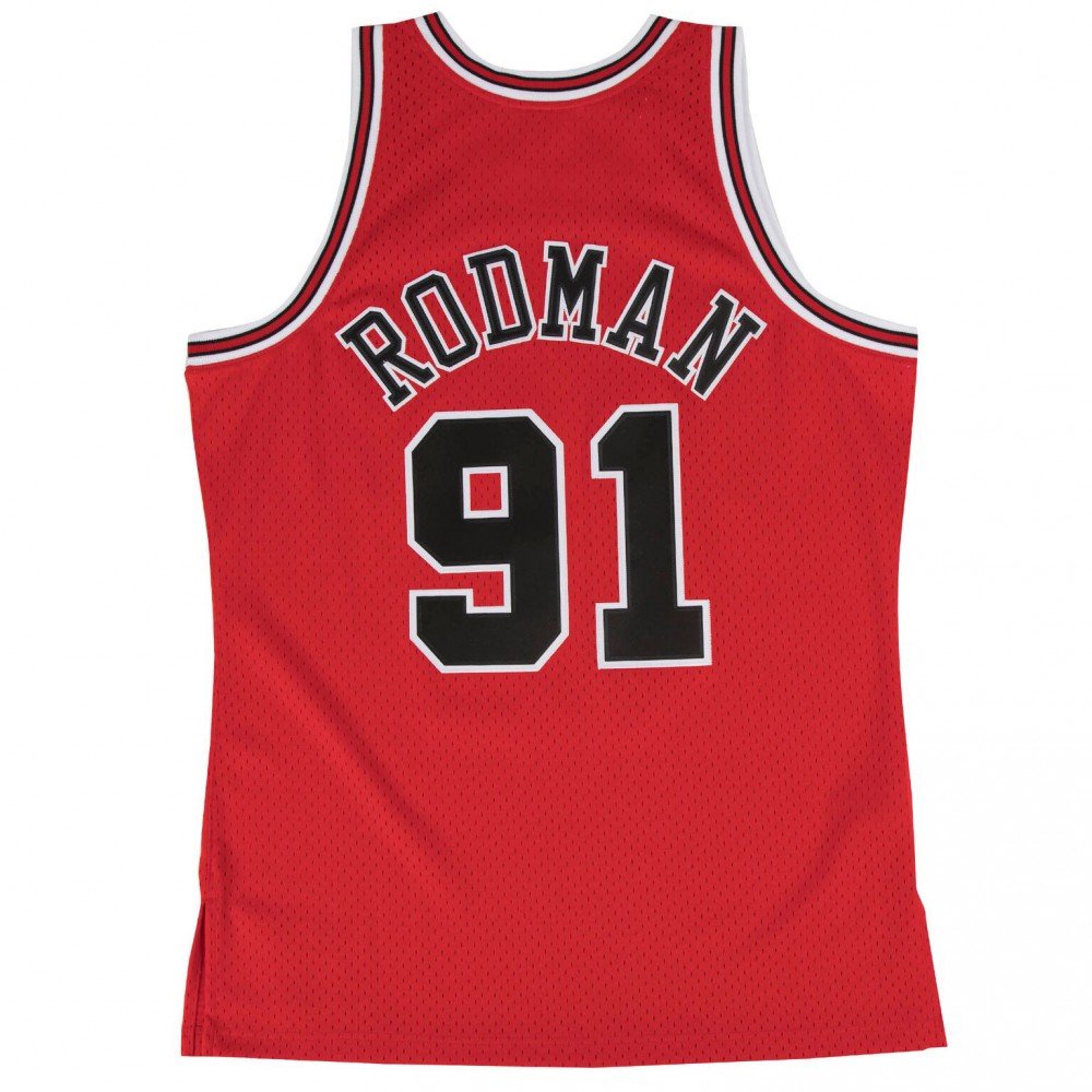 Swingman Jersey - Dennis Rodman 91 Red/black - Basket4Ballers