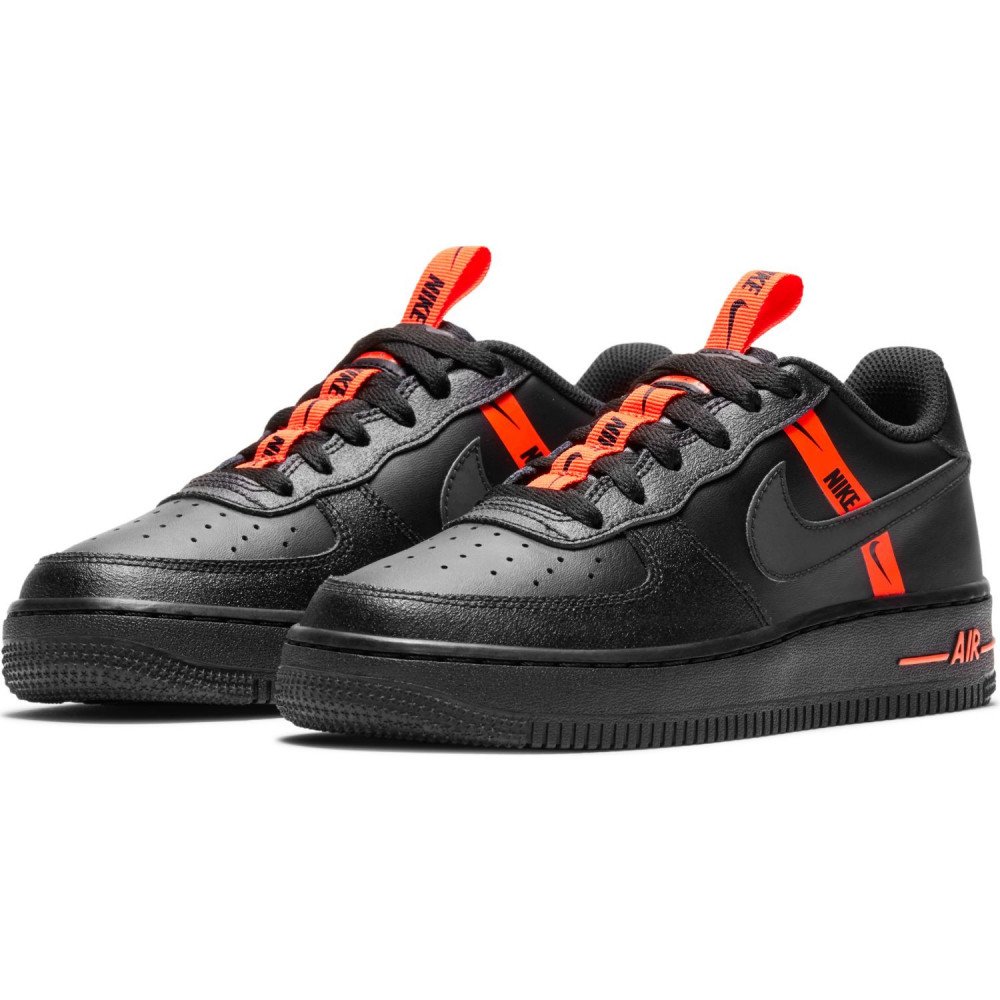 Nike Air Force 1 Lv8 enfant black/black-total orange GS - Basket4Ballers